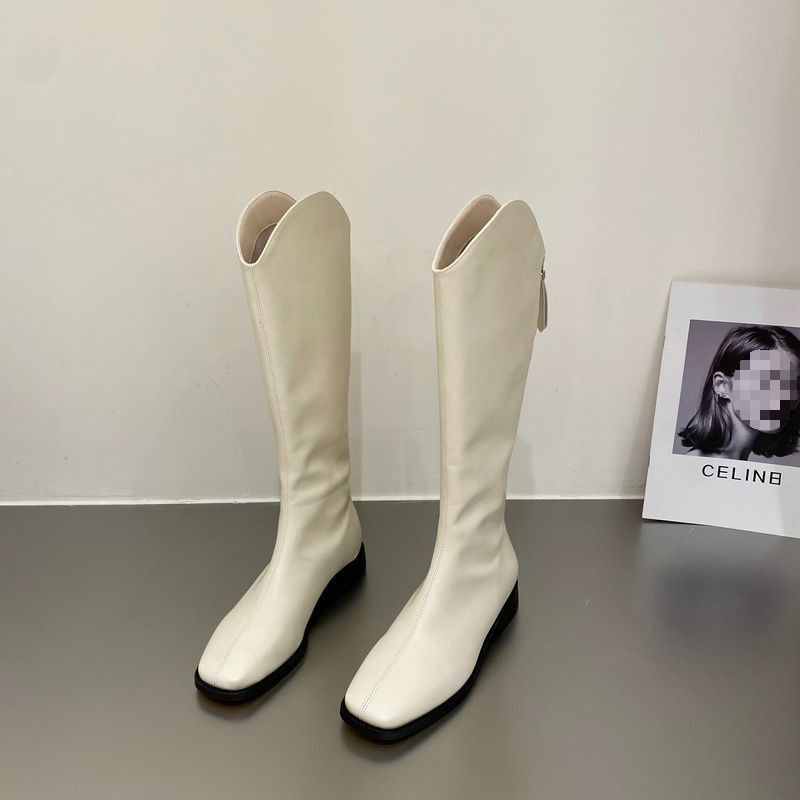 Autumn and winter women's versatile waterproof and anti slip square toe boots with a height not exceeding the knee, straight leg boots, slim and long leg, knight boots, women's boots, women's shoes