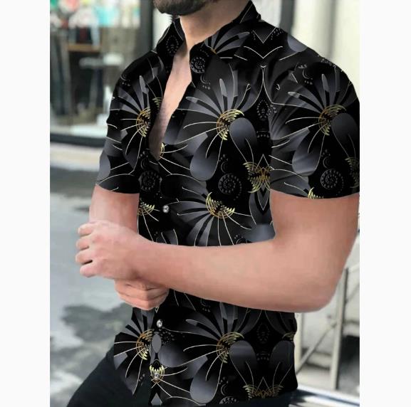 Men's casual short sleeved shirt 3D printed flame shirt European and American personalized men's plus size men's shirt