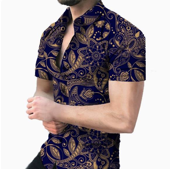 Men's casual short sleeved shirt 3D printed flame shirt European and American personalized men's plus size men's shirt