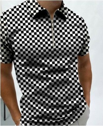 New men's casual breathable short sleeved T-shirt POLO shirt casual lapel 3D printed short sleeved zipper POLO men's clothing