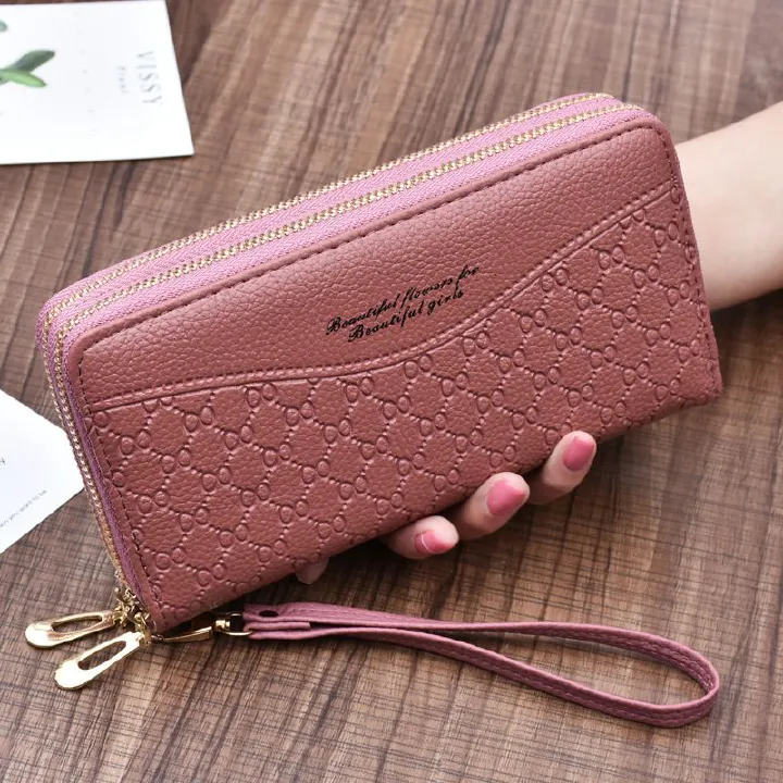 New Women's Wallet Long, Large Capacity Double Zipper Handheld Wallet Women's Double layered Hand Grip Circumcision Clip