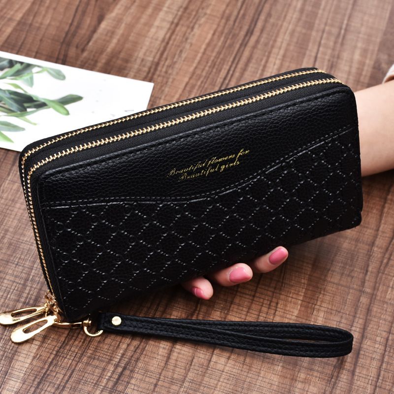 New Women's Wallet Long, Large Capacity Double Zipper Handheld Wallet Women's Double layered Hand Grip Circumcision Clip