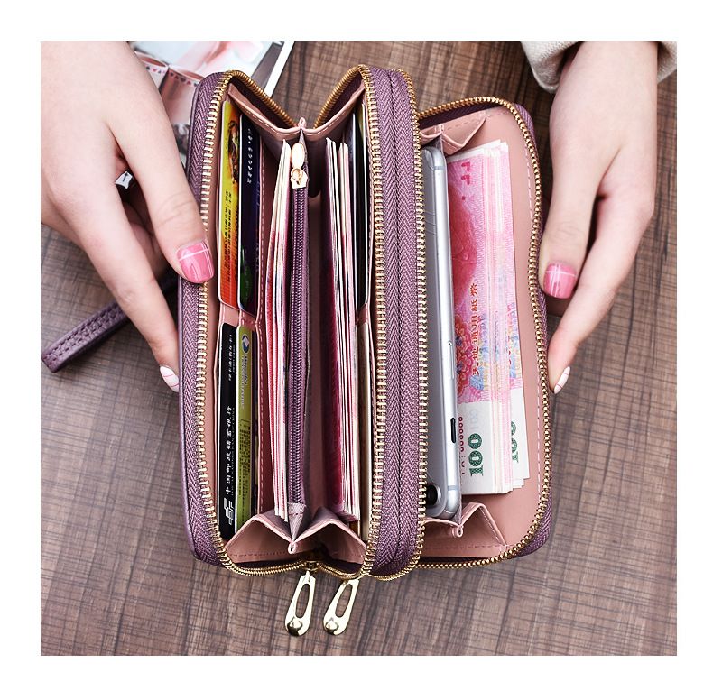 New Women's Wallet Long, Large Capacity Double Zipper Handheld Wallet Women's Double layered Hand Grip Circumcision Clip