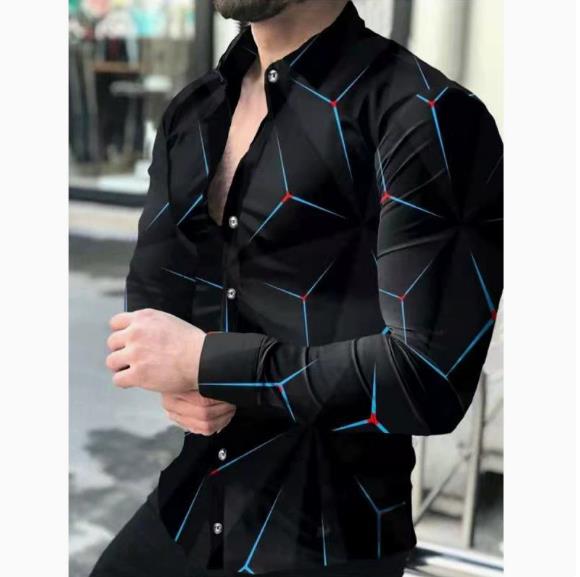 New men's plus size casual long sleeved shirt, personalized trendy men's long sleeved 3D digital printed shirt, men's shirt
