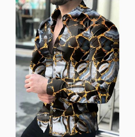 New men's plus size casual long sleeved shirt, personalized trendy men's long sleeved 3D digital printed shirt, men's shirt