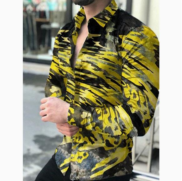 New men's plus size casual long sleeved shirt, personalized trendy men's long sleeved 3D digital printed shirt, men's shirt