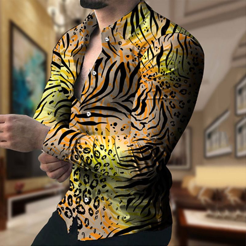 New men's plus size casual long sleeved shirt, personalized trendy men's long sleeved 3D digital printed shirt, men's shirt