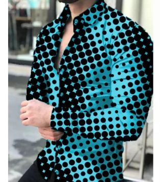 Spring and Autumn Men's Collar Long Sleeve Shirt with Dot Gradient 3D Printing, Cardigan Long Sleeve Shirt, Men's Wear