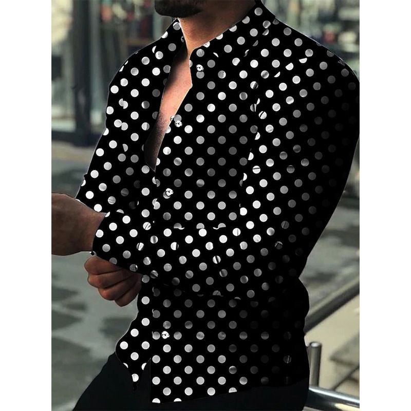 Spring and Autumn Men's Collar Long Sleeve Shirt with Dot Gradient 3D Printing, Cardigan Long Sleeve Shirt, Men's Wear