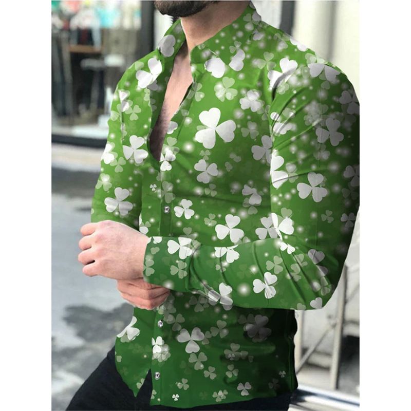 Spring and Autumn men's casual long sleeved shirt men's cardigan printed shirt cardigan men's clothing