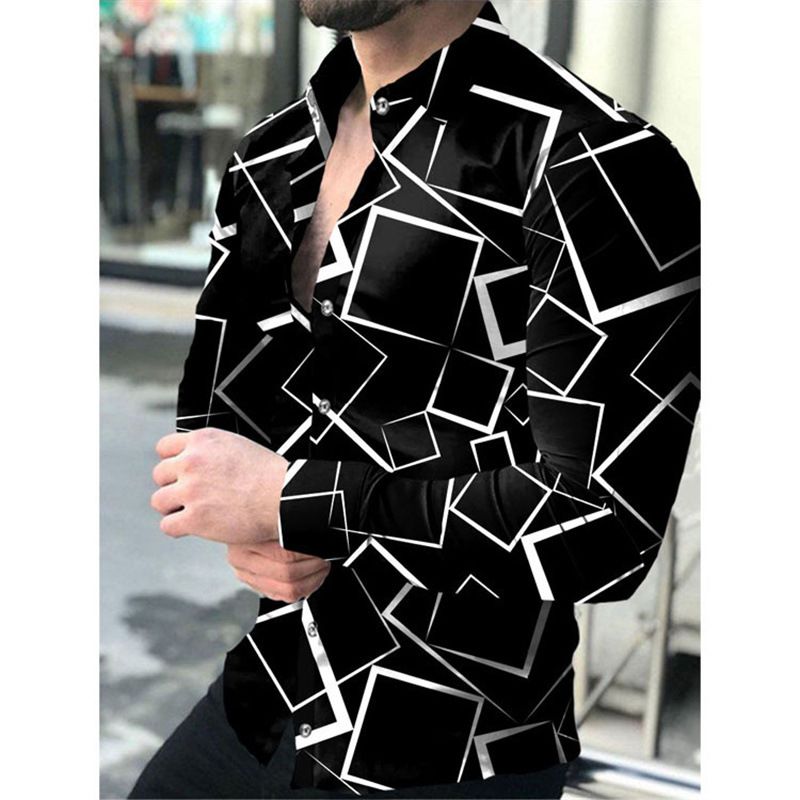 Spring and Autumn men's casual long sleeved shirt men's cardigan printed shirt cardigan men's clothing