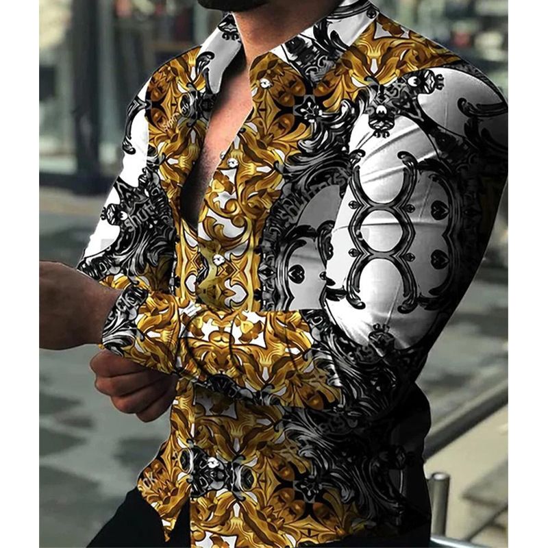 Spring and Autumn men's casual long sleeved shirt men's cardigan printed shirt cardigan men's clothing