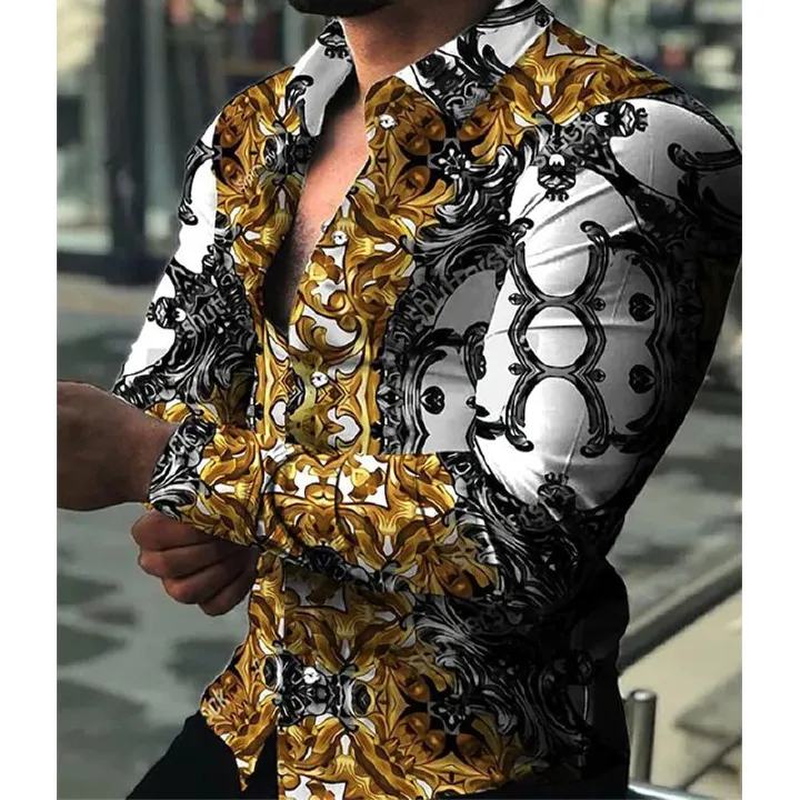 Spring and Autumn men's casual long sleeved shirt men's cardigan printed shirt cardigan men's clothing