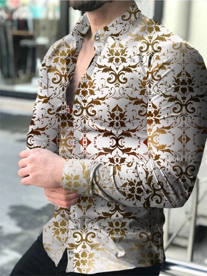 Spring and Autumn men's casual long sleeved shirt men's cardigan printed shirt cardigan men's clothing