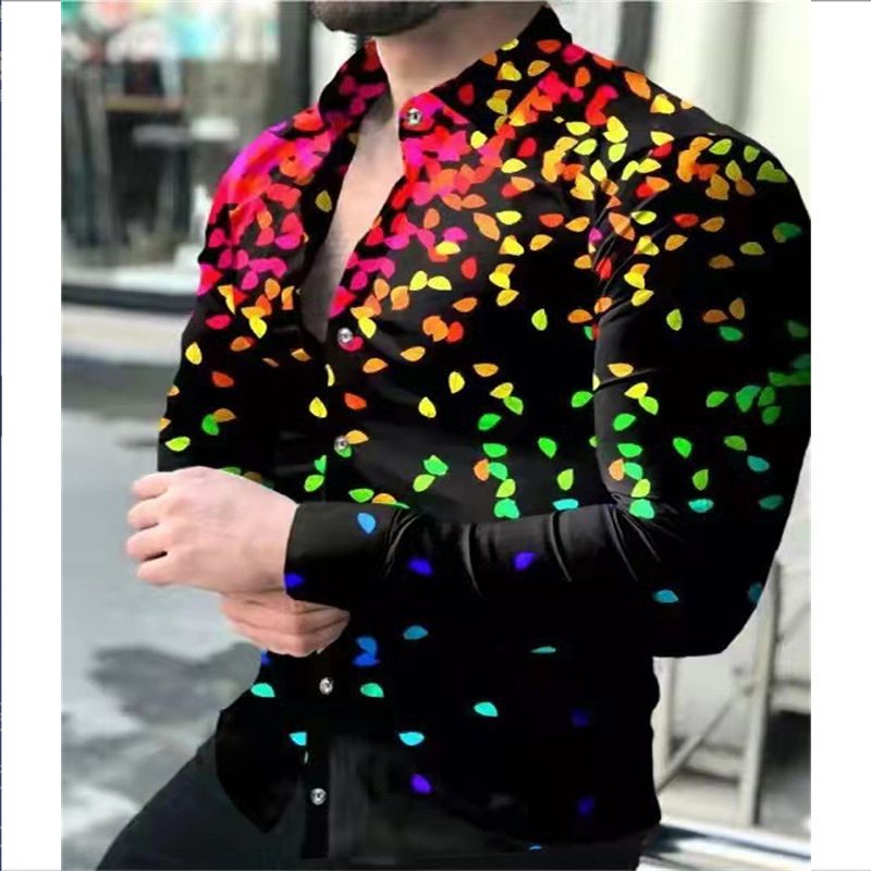 Spring and Autumn men's casual long sleeved shirt men's cardigan printed shirt cardigan men's clothing