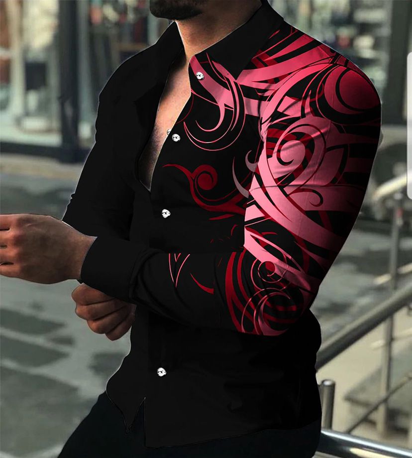 Spring and Autumn men's casual long sleeved shirt men's cardigan printed shirt cardigan men's clothing