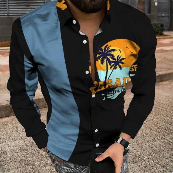 Spring and Autumn men's casual long sleeved shirt men's cardigan printed shirt cardigan men's clothing