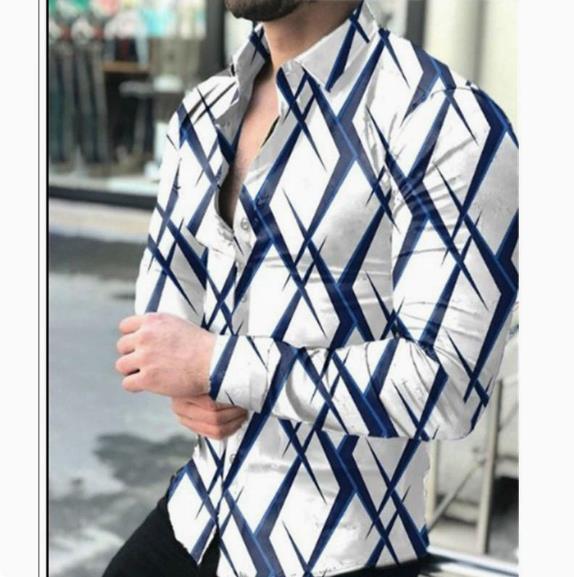 Spring and Autumn men's casual long sleeved shirt men's cardigan printed shirt cardigan men's clothing