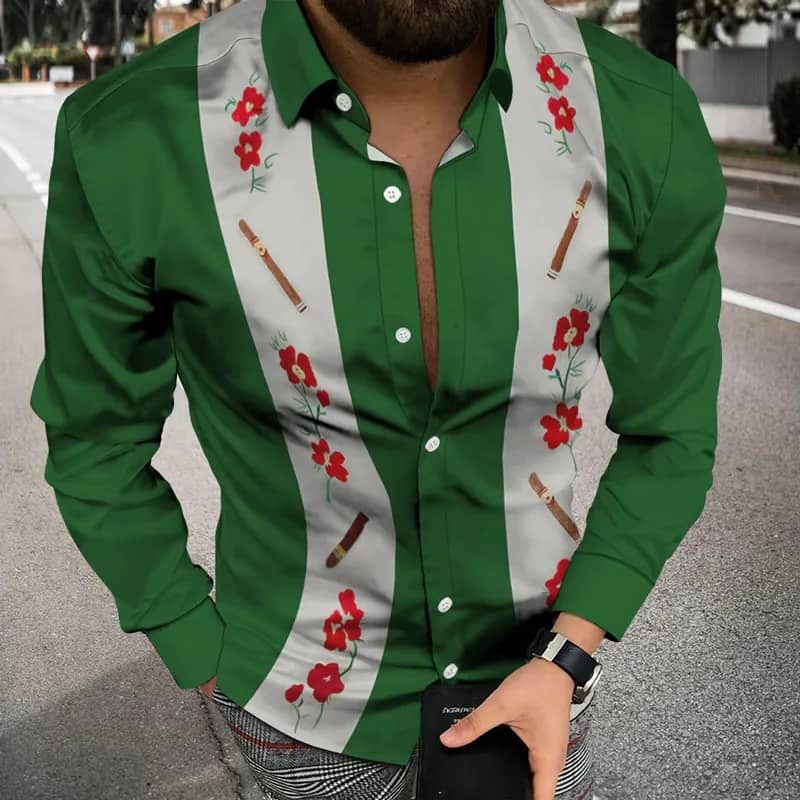 Spring and Autumn men's casual long sleeved shirt men's cardigan printed shirt cardigan men's clothing