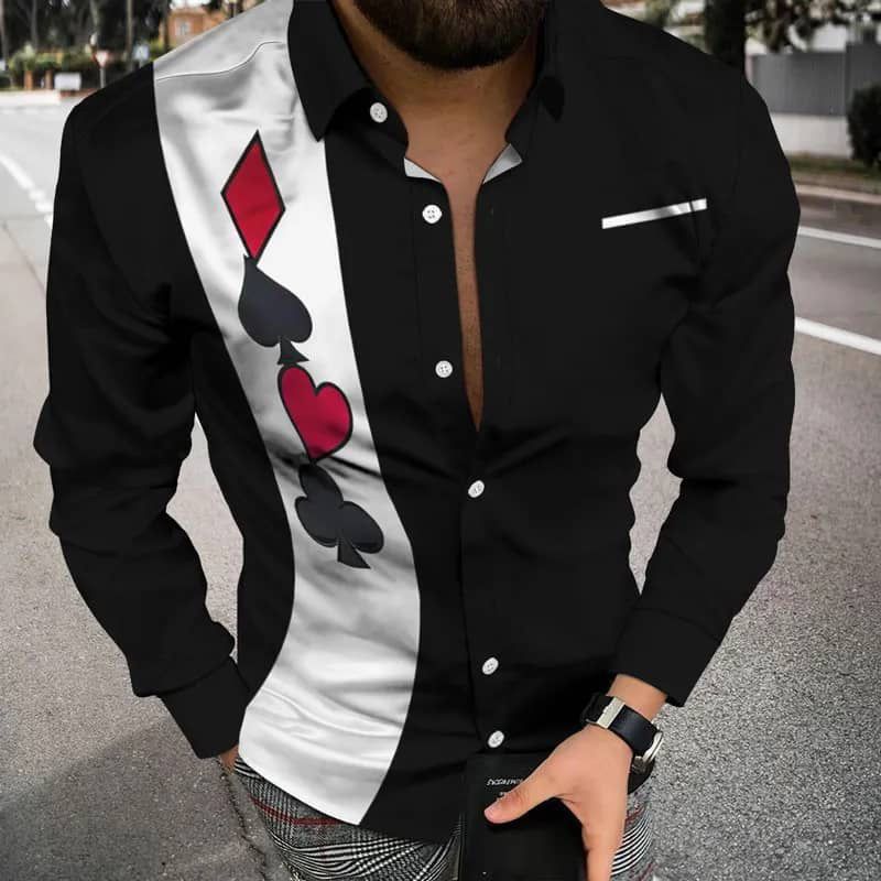 Spring and Autumn men's casual long sleeved shirt men's cardigan printed shirt cardigan men's clothing