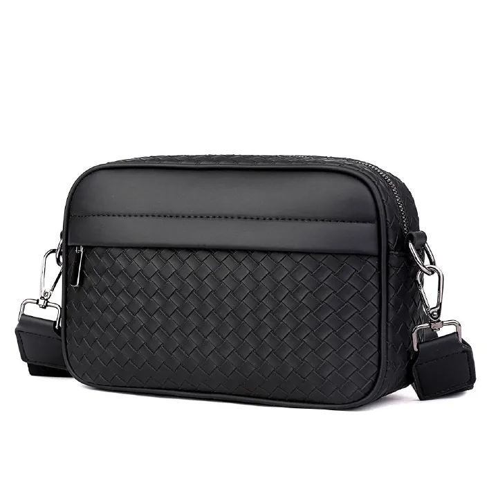 New trendy men's casual plaid shoulder bag, leather crossbody bag, fashionable small square backpack