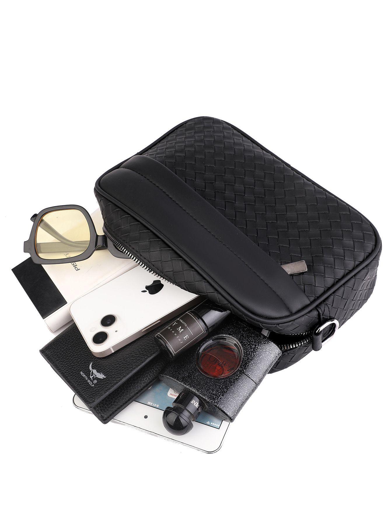 New trendy men's casual plaid shoulder bag, leather crossbody bag, fashionable small square backpack