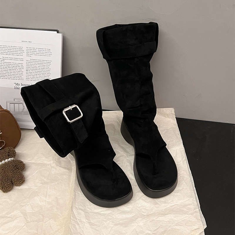 New women's thick soled height increasing clip on cool boots, Western cowboy pile up boots, short boots, clip on toe boots, women's shoes