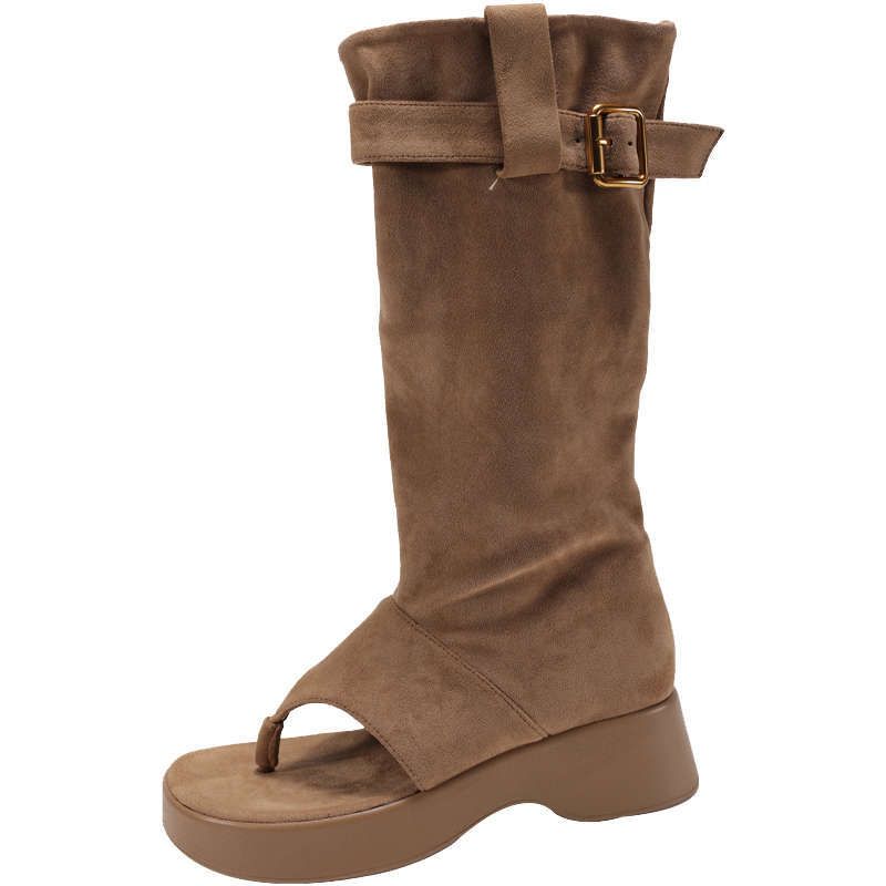 New women's thick soled height increasing clip on cool boots, Western cowboy pile up boots, short boots, clip on toe boots, women's shoes