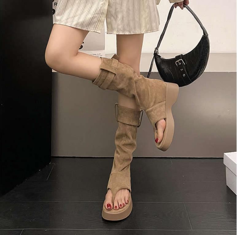 New women's thick soled height increasing clip on cool boots, Western cowboy pile up boots, short boots, clip on toe boots, women's shoes