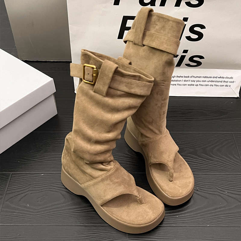 New women's thick soled height increasing clip on cool boots, Western cowboy pile up boots, short boots, clip on toe boots, women's shoes