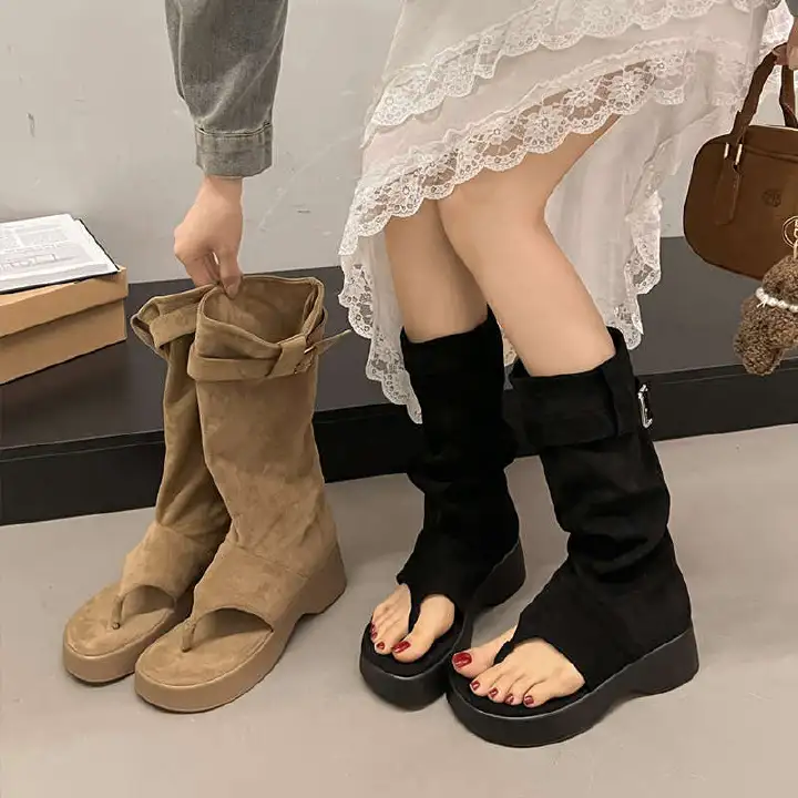 New women's thick soled height increasing clip on cool boots, Western cowboy pile up boots, short boots, clip on toe boots, women's shoes