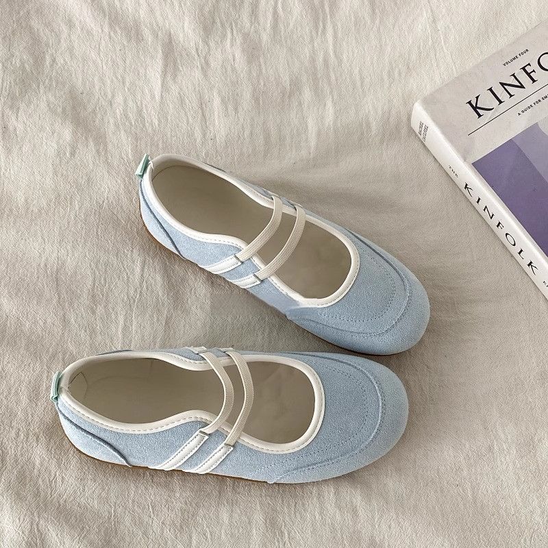 New women's color blocked casual breathable flat shoes, Mary Jane shoes, comfortable sports ballet shoes, women's shoes