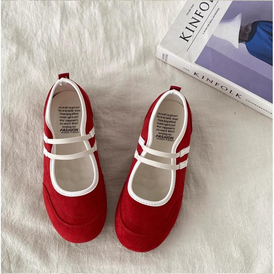 New women's color blocked casual breathable flat shoes, Mary Jane shoes, comfortable sports ballet shoes, women's shoes