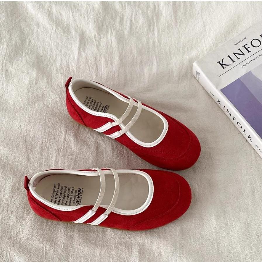New women's color blocked casual breathable flat shoes, Mary Jane shoes, comfortable sports ballet shoes, women's shoes