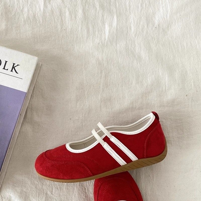 New women's color blocked casual breathable flat shoes, Mary Jane shoes, comfortable sports ballet shoes, women's shoes