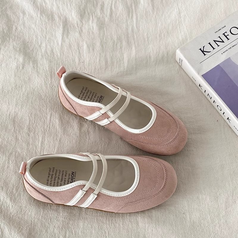 New women's color blocked casual breathable flat shoes, Mary Jane shoes, comfortable sports ballet shoes, women's shoes