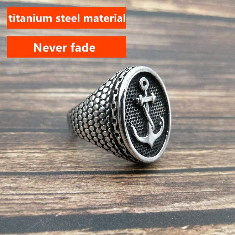 Men's retro titanium steel ring, men's ring, polished boat anchor ring, men's jewelry