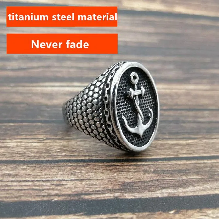 Men's retro titanium steel ring, men's ring, polished boat anchor ring, men's jewelry