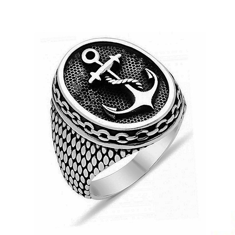 Men's retro titanium steel ring, men's ring, polished boat anchor ring, men's jewelry