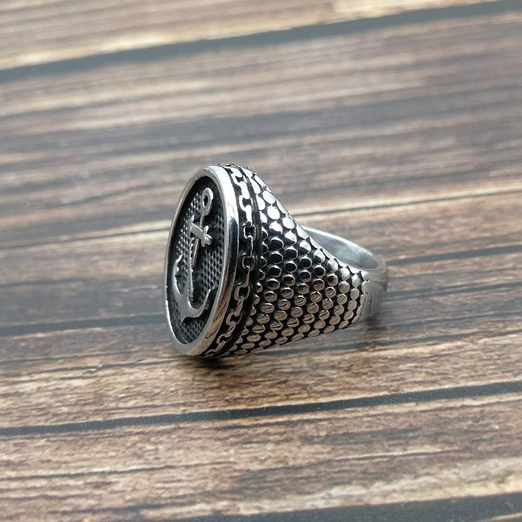 Men's retro titanium steel ring, men's ring, polished boat anchor ring, men's jewelry