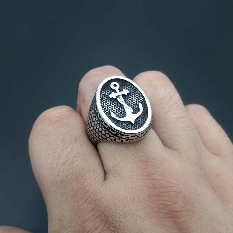 Men's retro titanium steel ring, men's ring, polished boat anchor ring, men's jewelry