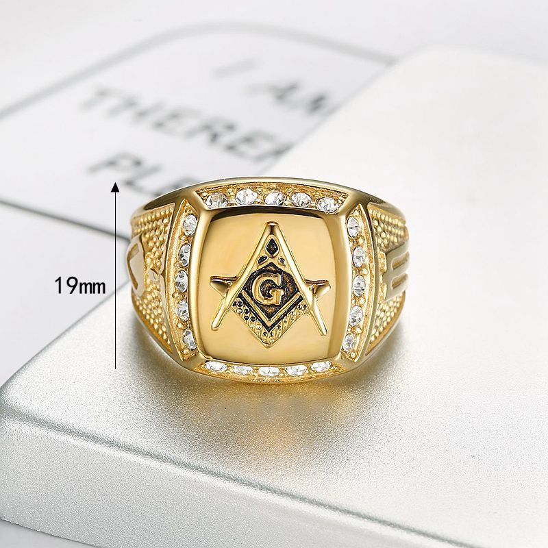 Classic men's retro titanium steel ring vacuum gold-plated ring rhinestone ring men's jewelry