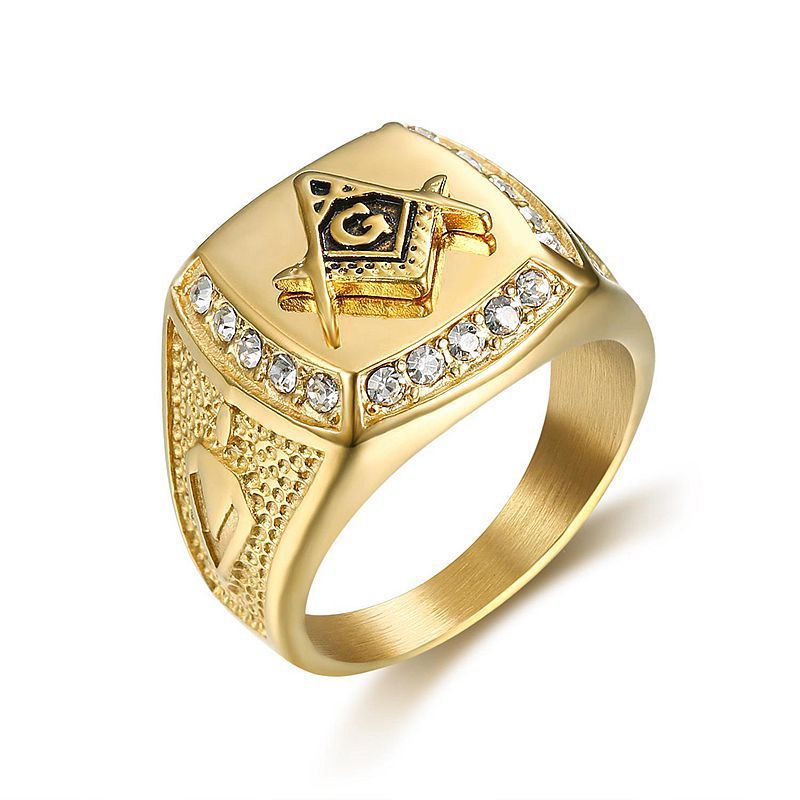 Classic men's retro titanium steel ring vacuum gold-plated ring rhinestone ring men's jewelry