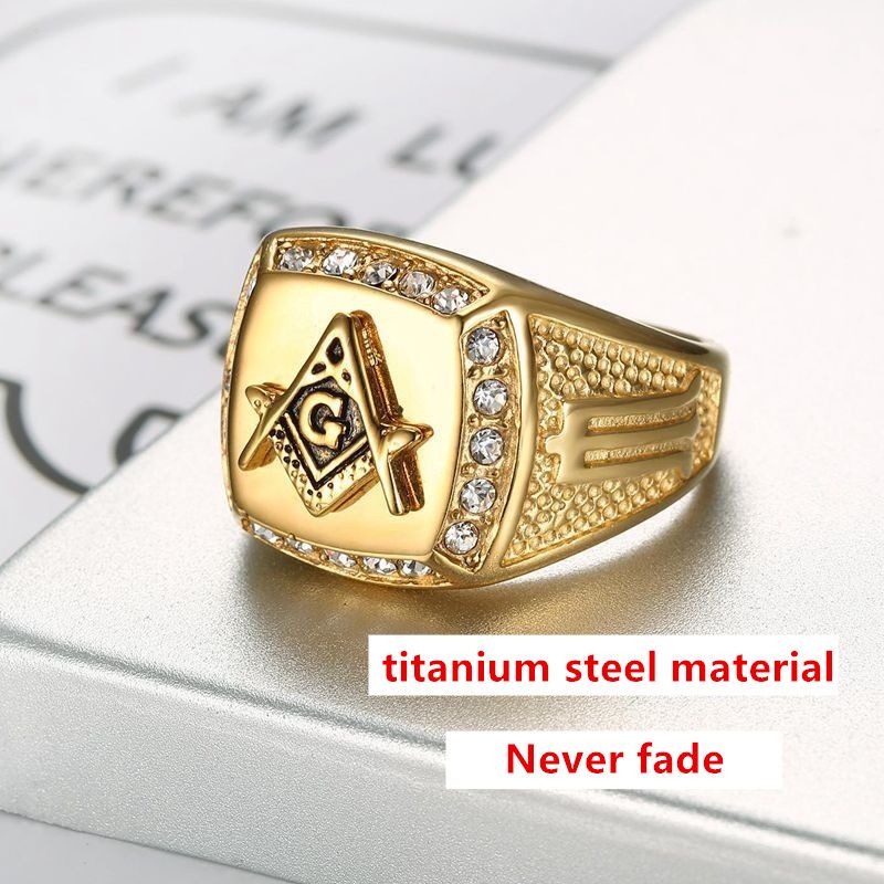 Classic men's retro titanium steel ring vacuum gold-plated ring rhinestone ring men's jewelry