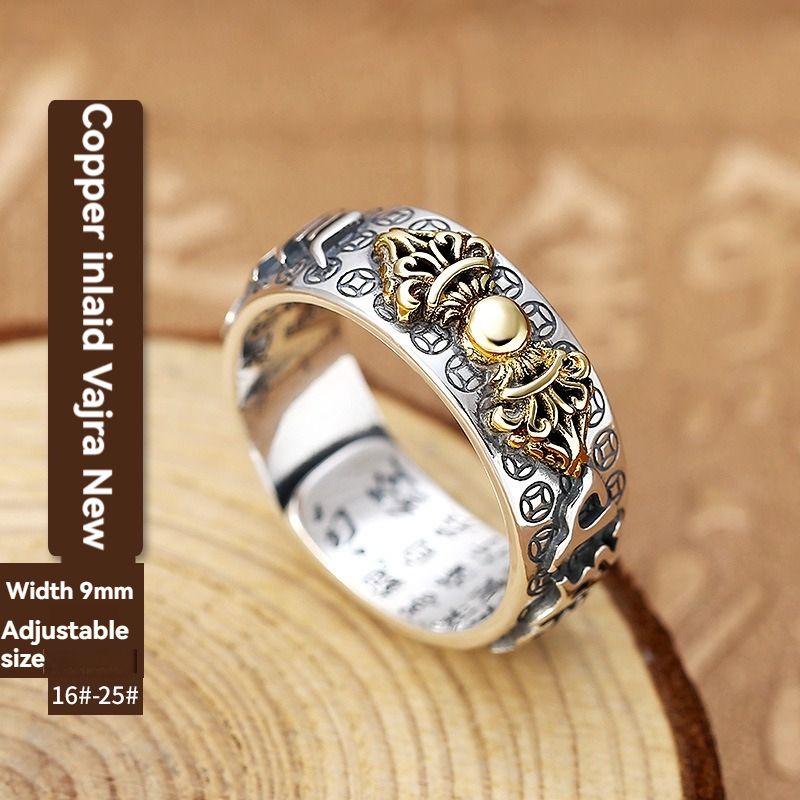 Retro opening adjustable men's ring, silver Pixiu ruby ring, transfer opening ring, living mouth domineering men's ring