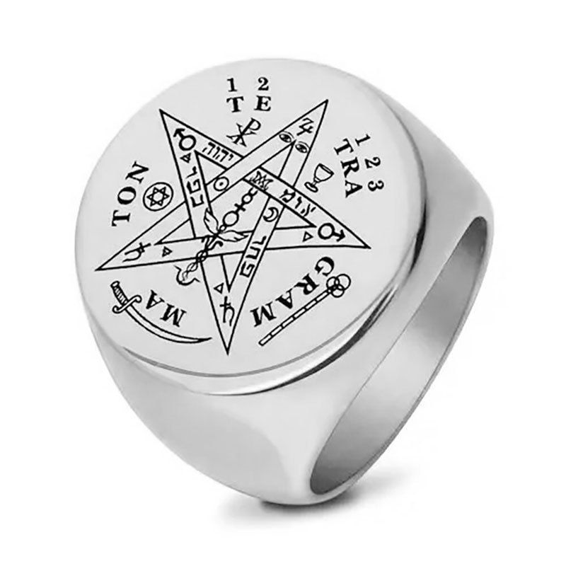 New Five pointed Star Smooth Stainless Steel Men's Ring Laser Engraved Letter Geometric Ring Men's Jewelry