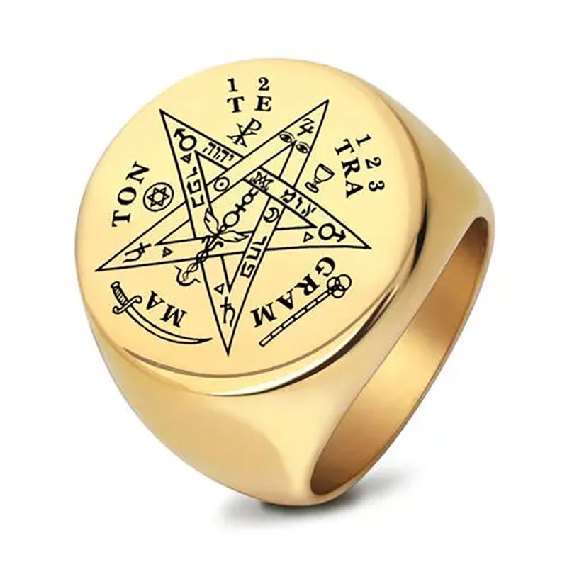New Five pointed Star Smooth Stainless Steel Men's Ring Laser Engraved Letter Geometric Ring Men's Jewelry