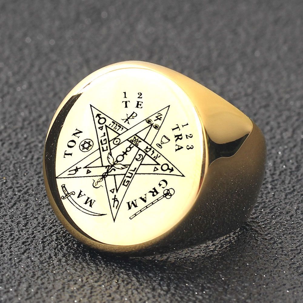 New Five pointed Star Smooth Stainless Steel Men's Ring Laser Engraved Letter Geometric Ring Men's Jewelry