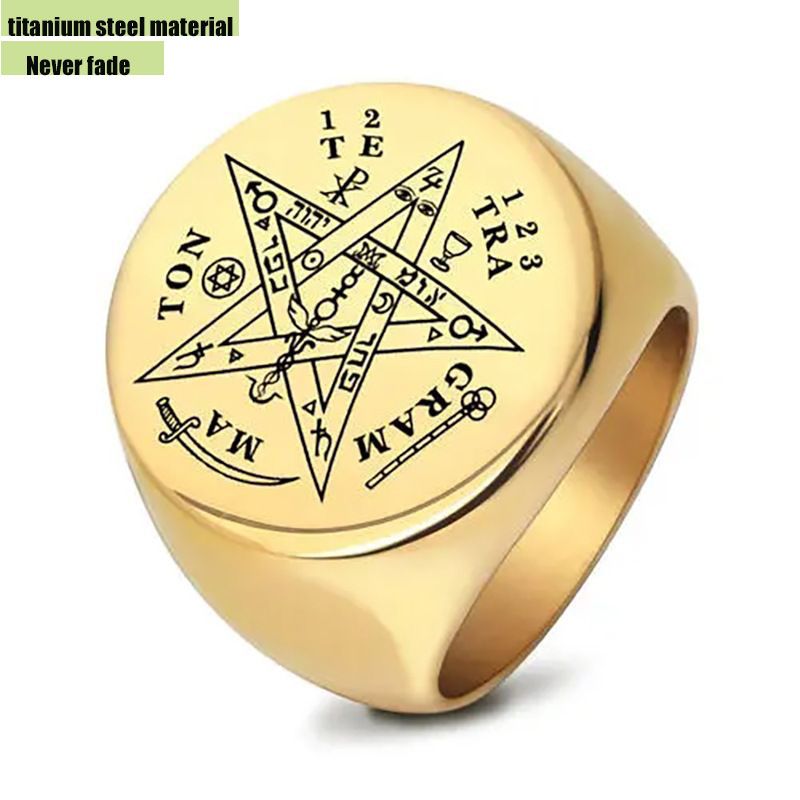 New Five pointed Star Smooth Stainless Steel Men's Ring Laser Engraved Letter Geometric Ring Men's Jewelry