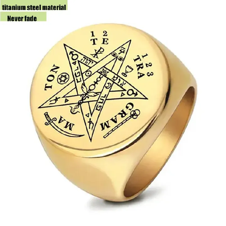New Five pointed Star Smooth Stainless Steel Men's Ring Laser Engraved Letter Geometric Ring Men's Jewelry